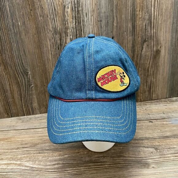 Vintage Disney Mickey Mouse Blue Denim Adjustable Hat Ball Cap 90’s patch - Picture 1 of 7